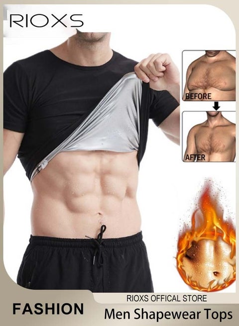 Men's Round Neck Shapewear Tops Stretch Slimming Muscle Wear Athletic Body Shaper Shirt