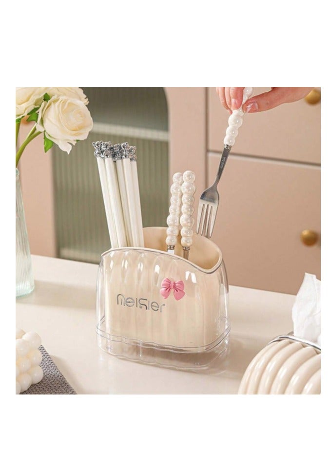 Acrylic spoon strainer with 2 compartments and a bow - a very chic decorative piece with a separate base for easy cleaning - Image 1