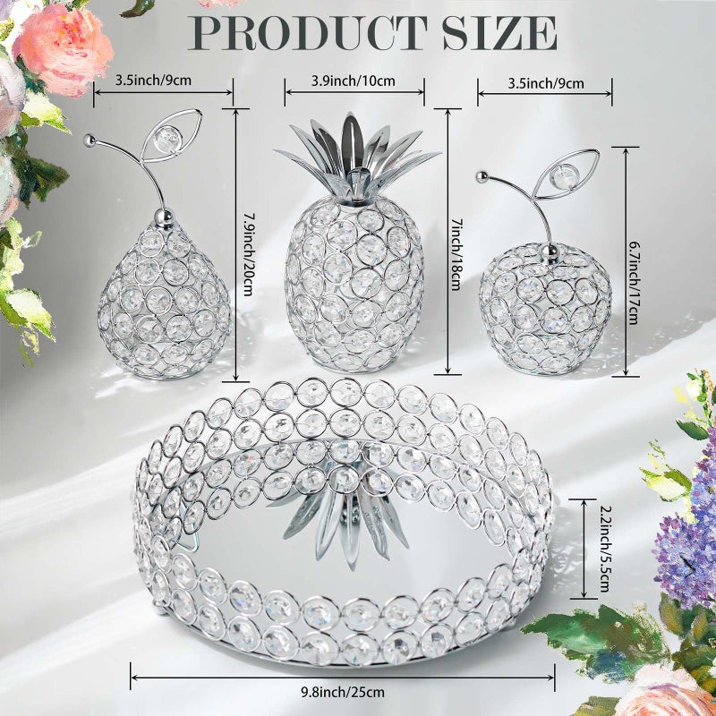 kolnlala Elegant Decorative Trays & Crystal Fruit 4pcs Set, Crystal Tea Light Holder - Wedding Centerpieces for Holidays, Home Table Decorations, Fruit Displays and Candle Holders (Silver, Round Set of Four) - Image 2