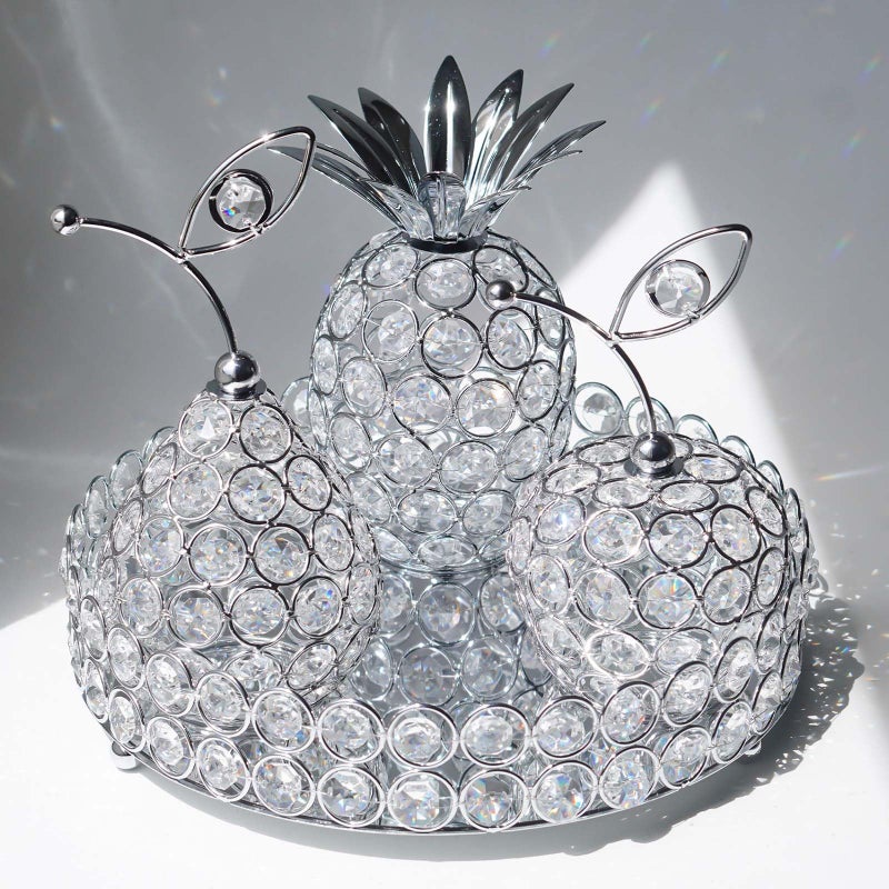 kolnlala Elegant Decorative Trays & Crystal Fruit 4pcs Set, Crystal Tea Light Holder - Wedding Centerpieces for Holidays, Home Table Decorations, Fruit Displays and Candle Holders (Silver, Round Set of Four) - Image 1