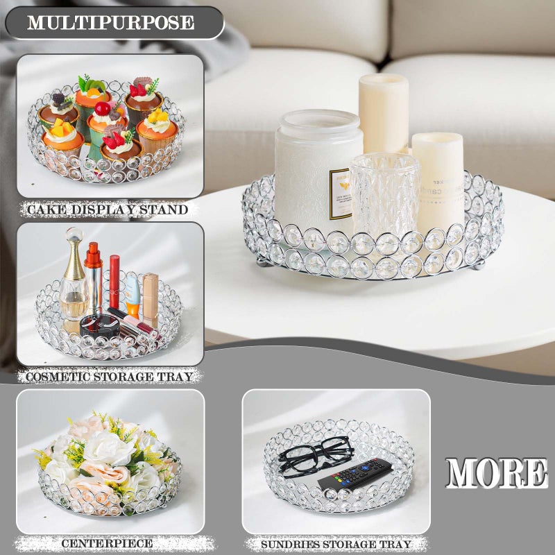 kolnlala Elegant Decorative Trays & Crystal Fruit 4pcs Set, Crystal Tea Light Holder - Wedding Centerpieces for Holidays, Home Table Decorations, Fruit Displays and Candle Holders (Silver, Round Set of Four) - Image 5
