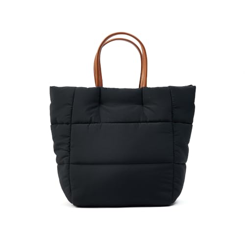 VAKAER Puffer Tote Bag for Women, Large Capacity Nylon Down Handbag with adjustable Straps, Lightweight Quilted Shoulder Crossbody Bags For Work Travel (Black) - Image 1