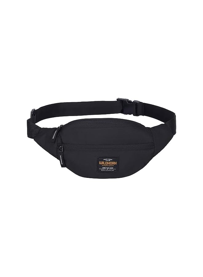 WILDHORN 2.4L Waist Bag for Men Women I Ultra Strong Stitching, Sturdy Zippers, Waterproof, Large Fanny Pack for Hiking Travel Camping Running Sports with Adjustable Strap (Black) - Image 2