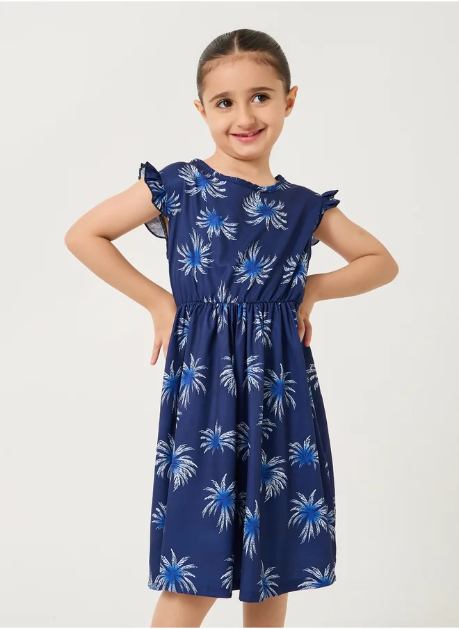 ستايلي All-Over Print Ruffled Sleeves Dress