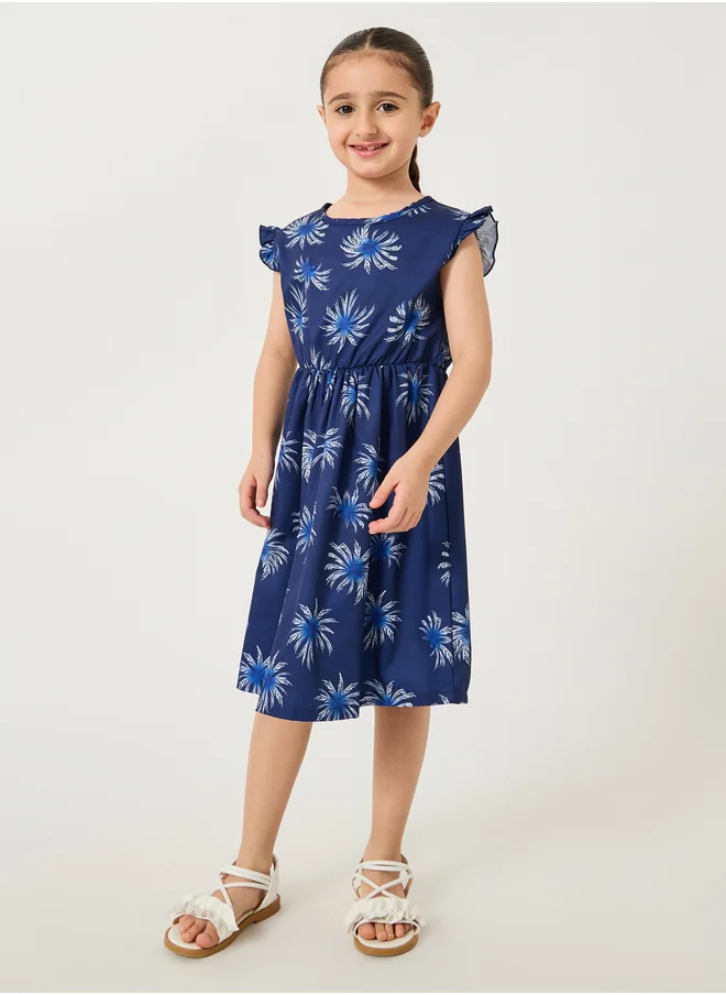 ستايلي All-Over Print Ruffled Sleeves Dress