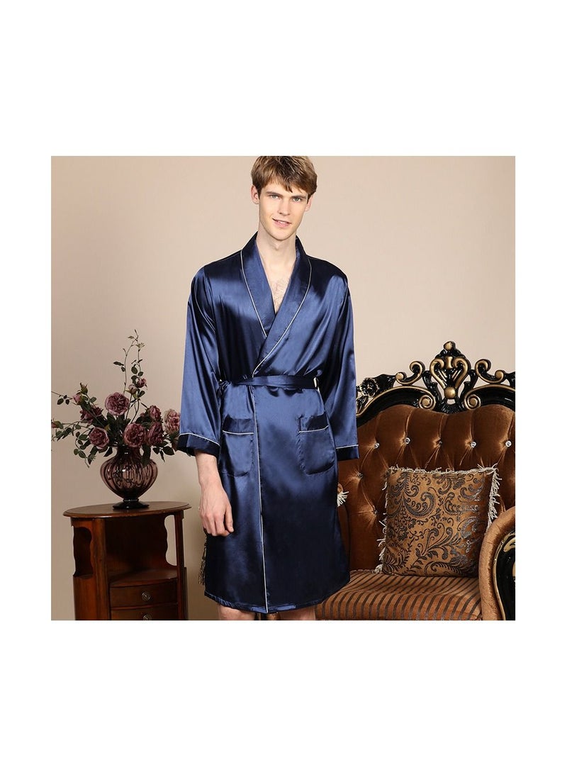 Loquat Printed Silk Robe Blue  - Image 2