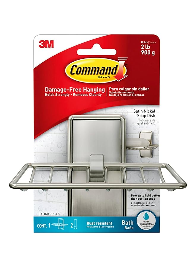 Command Soap Dish For Shower Damage Free Hanging Bathroom Soap Dish No Tools Bar Soap Holder 1 Satin Nickel Soap Dish And 2 Water Resistant Strips - Image 1