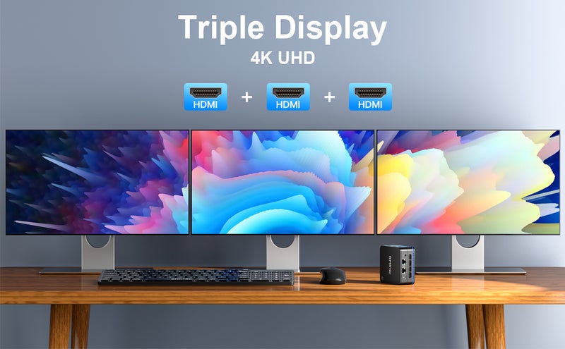 Mini PC: Compact Portable High Performance Mini Host With 2 RJ45 3 HDMI Outputs - Tool-Free SSD Replacement 7-Color Lighting for Game Office Industrial Control Black - Image 4