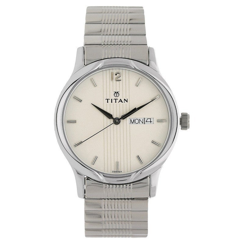 Titan Quartz Analog with Day and Date Silver Dial Stainless Steel Strap Watch for Men-NS1580SM03/NT1580SM03 - Image 1