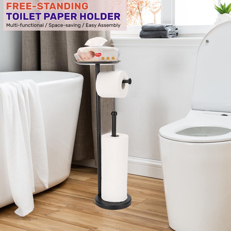 Sfemn Black Toilet Paper Holder Stand  Freestanding Toilet Paper Holder with Shelf for Small Items  Toilet Paper Stand with Storage Space for 4 Extra Toilet Paper Rolls - Image 2