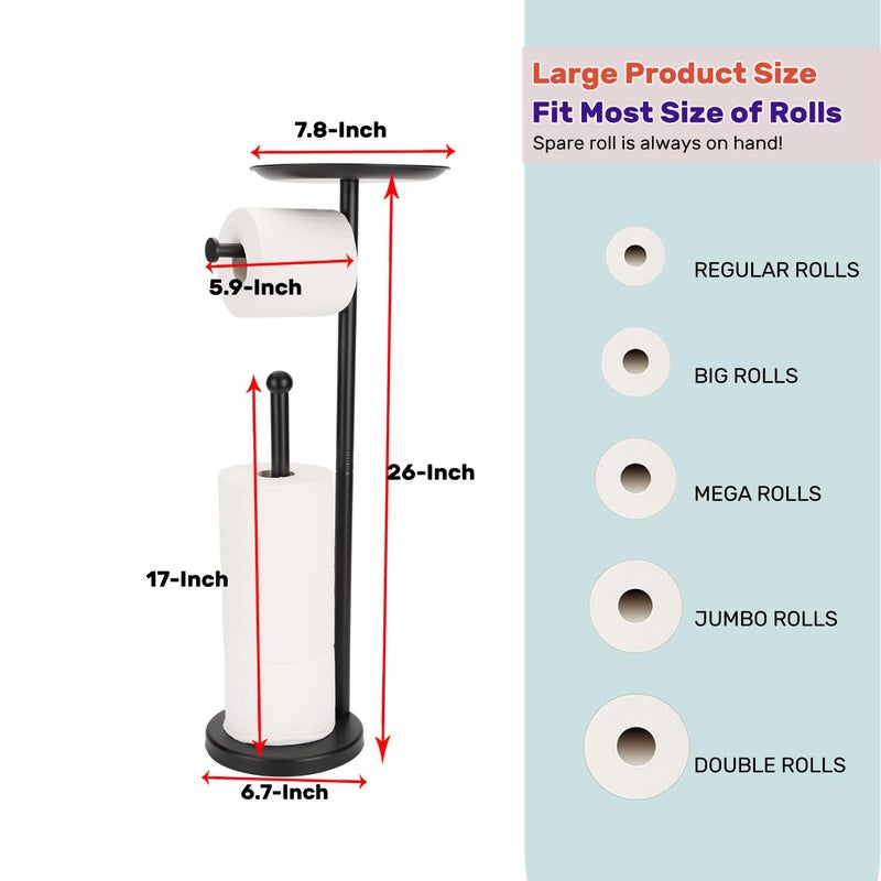 Sfemn Black Toilet Paper Holder Stand  Freestanding Toilet Paper Holder with Shelf for Small Items  Toilet Paper Stand with Storage Space for 4 Extra Toilet Paper Rolls - Image 4