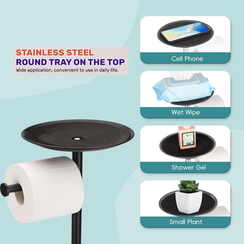 Sfemn Black Toilet Paper Holder Stand  Freestanding Toilet Paper Holder with Shelf for Small Items  Toilet Paper Stand with Storage Space for 4 Extra Toilet Paper Rolls - Image 3