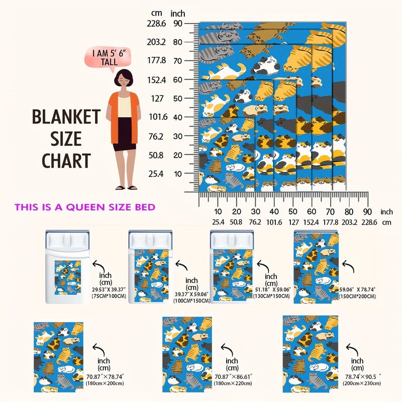 بطانية ناعمة للغاية من الصوف بتصميم كرتوني أزرق لقطط، مقاس 59 × 78 بوصة، فخمة ومريحة - Image 4