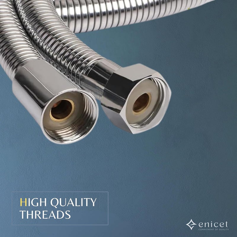 ENICET ENICET Stainless Steel Shower Tube 1 Meter Chrome Finish SS 304 Grade Rust Free Hose For Hand Shower and Health Faucet With Brass Connector Shower Pipe AE172  - Image 4