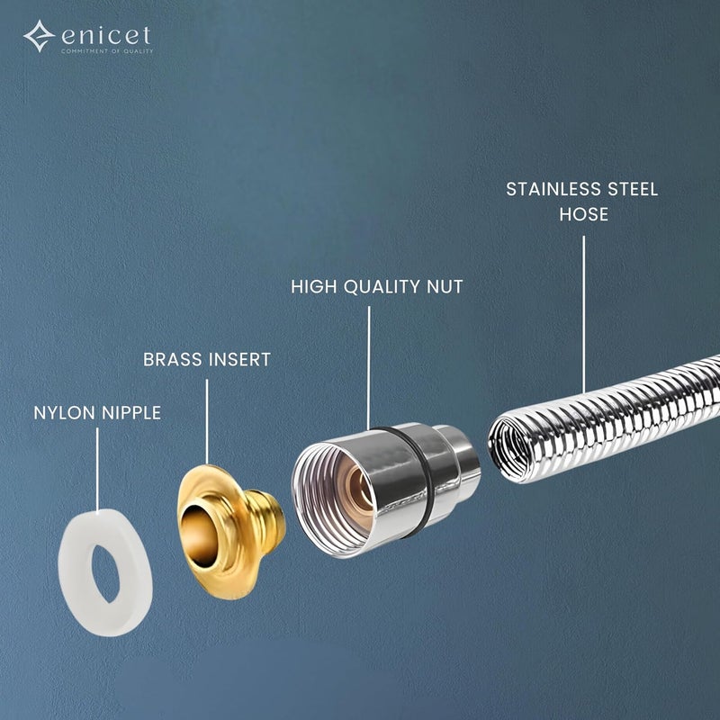 ENICET ENICET Stainless Steel Shower Tube 1 Meter Chrome Finish SS 304 Grade Rust Free Hose For Hand Shower and Health Faucet With Brass Connector Shower Pipe AE172  - Image 2