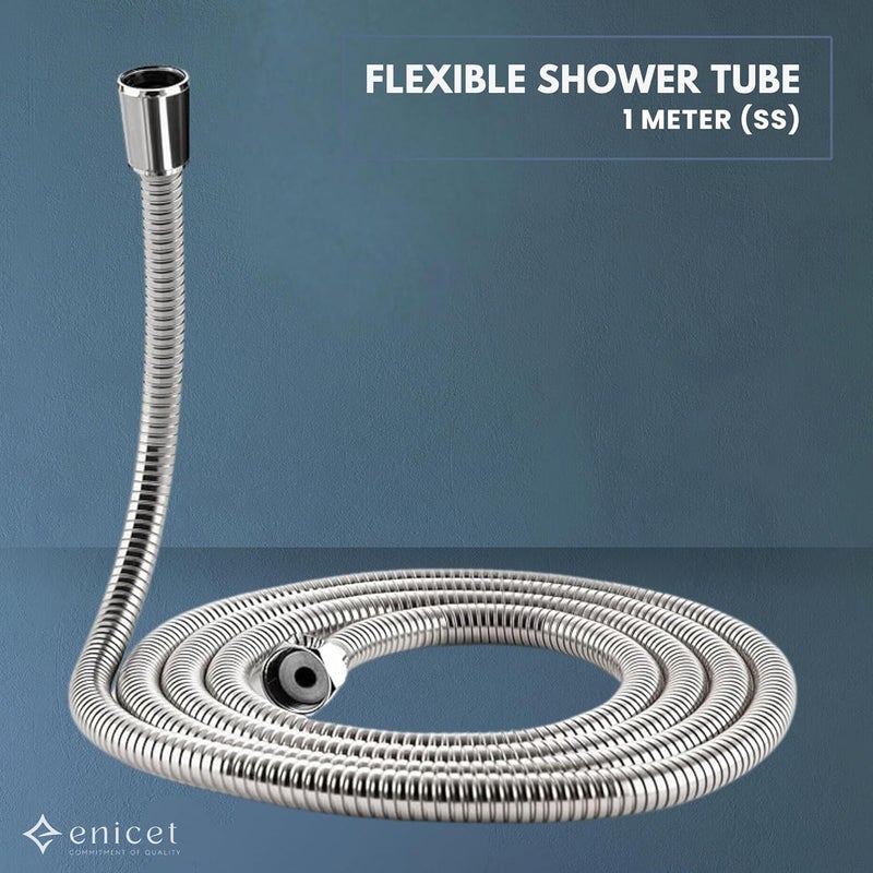 ENICET ENICET Stainless Steel Shower Tube 1 Meter Chrome Finish SS 304 Grade Rust Free Hose For Hand Shower and Health Faucet With Brass Connector Shower Pipe AE172  - Image 3