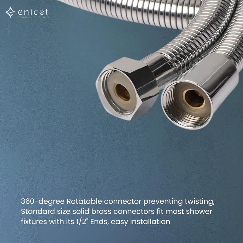 ENICET ENICET Stainless Steel Shower Tube 1 Meter Chrome Finish SS 304 Grade Rust Free Hose For Hand Shower and Health Faucet With Brass Connector Shower Pipe AE172  - Image 5