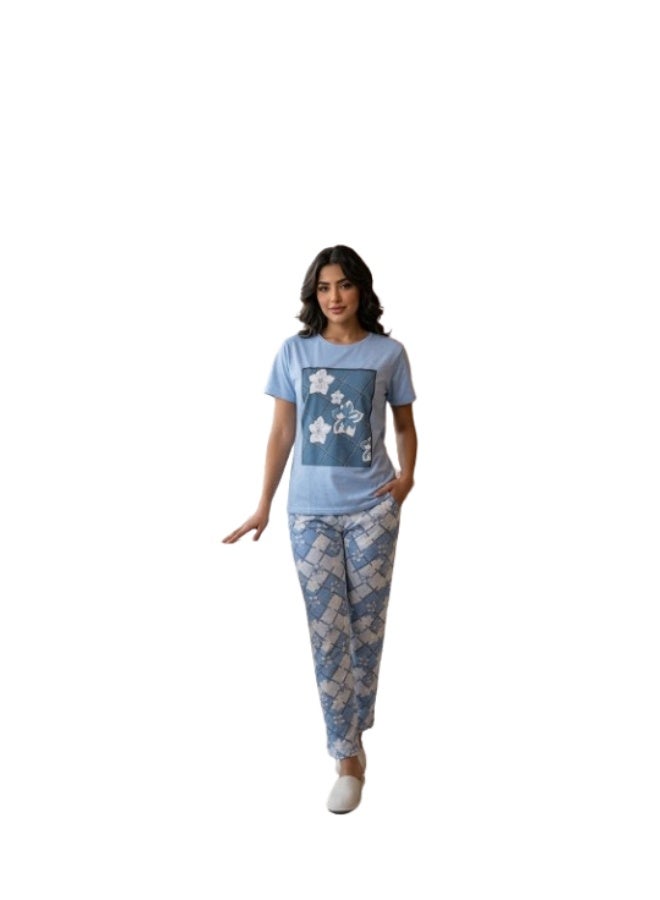 Women's cotton two-piece pajama set – comfortable T-shirt + pants – trendy casual design - Image 1
