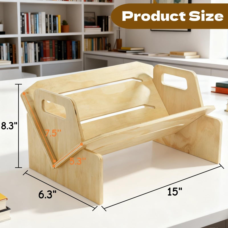 Acshio Wood Desktop Bookshelf, Tabletop Book Storage Rack Display Shelf with Handle, Tilting Office Bookcase Magazine Holder CD Rack for Office, Study Room, No Tools Required - Image 2