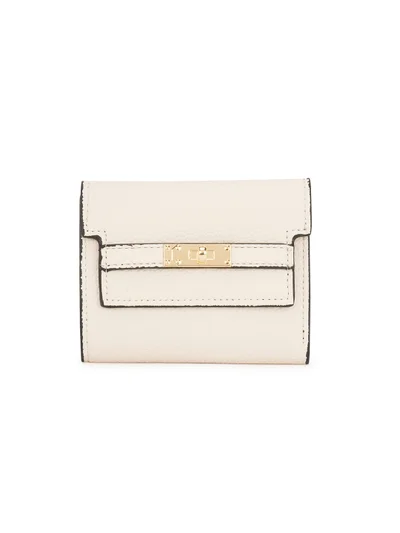 globus Globus Women Off-White Vegan Leather Textured Twist Lock Detail Bi-Fold Wallet