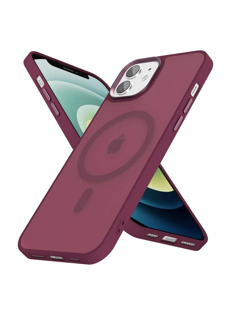 أكاليكس جراب مغناطيسي غير لامع لهاتف iPhone 12 - iPhone 12pro، حماية عالية الجودة من السقوط مع شريط مقاوم للصدمات، جراب خلفي شفاف غير لامع للهاتف (أحمر غامق) - Image 1