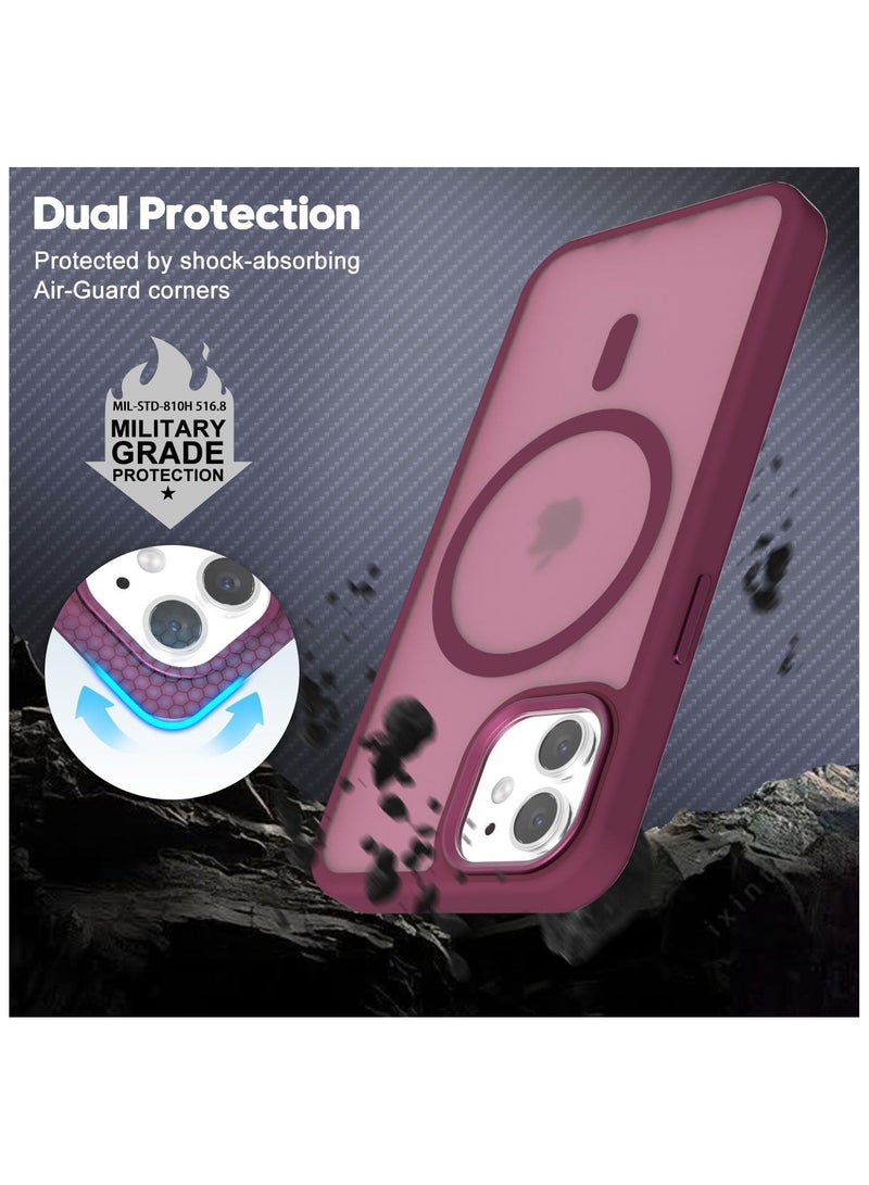 أكاليكس جراب مغناطيسي غير لامع لهاتف iPhone 12 - iPhone 12pro، حماية عالية الجودة من السقوط مع شريط مقاوم للصدمات، جراب خلفي شفاف غير لامع للهاتف (أحمر غامق) - Image 3