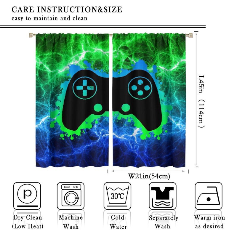 JanJCurt الستائر لعبة فيديو لعبة Window Window Window Snalpes Blue Green Video Game. - Image 2