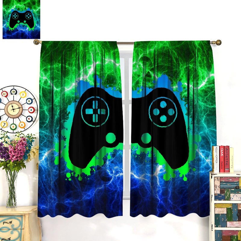 JanJCurt الستائر لعبة فيديو لعبة Window Window Window Snalpes Blue Green Video Game. - Image 3