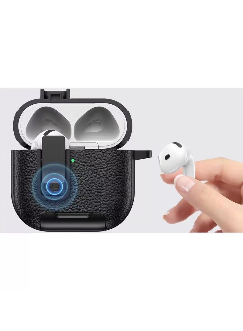 DKNG AirPods Pro 3 protective case with leather texture lock buckle design, AirPods Pro 3 protective case with keychain, suitable for AirPods Pro 3 PC TPU case (black) - Image 4