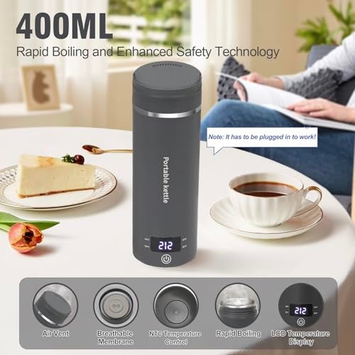 Touxila Travel Electric Kettle Portable Mini Kettle,Small Hot Water Boiler with 4 Temperature Settings,304 Stainless Steel,Fast Boiling Water with Auto Shut-Off and Boil Dry Protection,400ml (Grey, 400ml) - Image 3