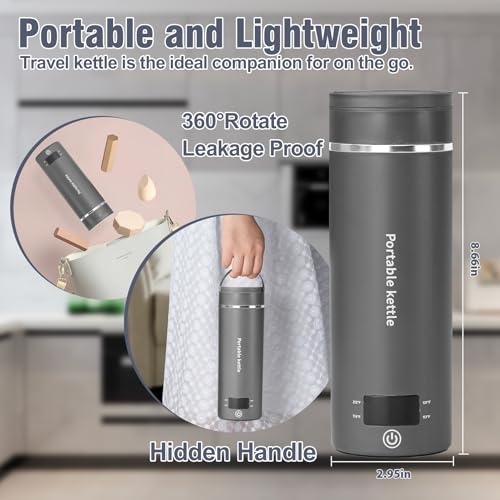 Touxila Travel Electric Kettle Portable Mini Kettle,Small Hot Water Boiler with 4 Temperature Settings,304 Stainless Steel,Fast Boiling Water with Auto Shut-Off and Boil Dry Protection,400ml (Grey, 400ml) - Image 5