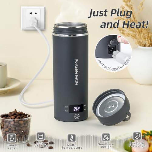 Touxila Travel Electric Kettle Portable Mini Kettle,Small Hot Water Boiler with 4 Temperature Settings,304 Stainless Steel,Fast Boiling Water with Auto Shut-Off and Boil Dry Protection,400ml (Grey, 400ml) - Image 2