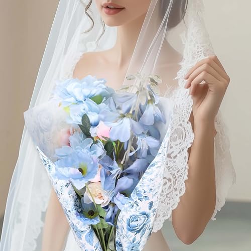 BIOBROWN Floral Wrapping Paper Roll - 17 Inch X 33 Feet (47 sq. ft. ttl.) Blue White Peony Design Chinoiserie Gift Wrap Stone Paper for Mother's Day, Wedding, Bridal Shower, Valentine's Day - Image 5