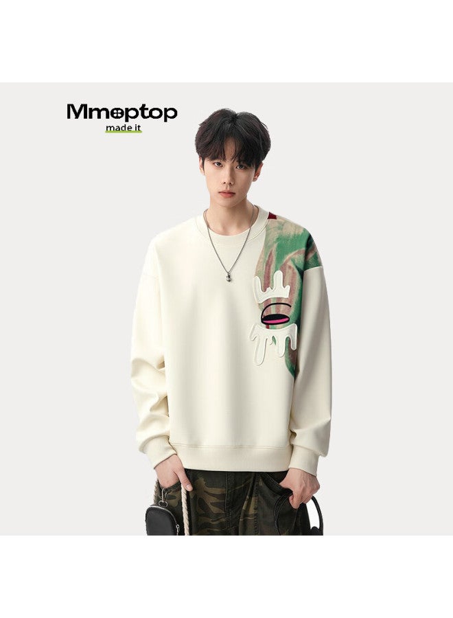 Mmoptop American Style Patchwork Sweatshirt Spring Autumn Men's Breathable Soft Comfortable Designer Innerwear Mwy18 Beige M - Image 1