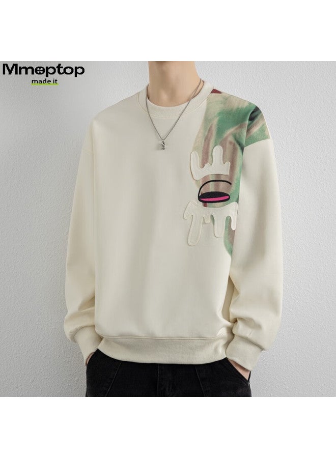 Mmoptop American Style Patchwork Sweatshirt Spring Autumn Men's Breathable Soft Comfortable Designer Innerwear Mwy18 Beige M - Image 2
