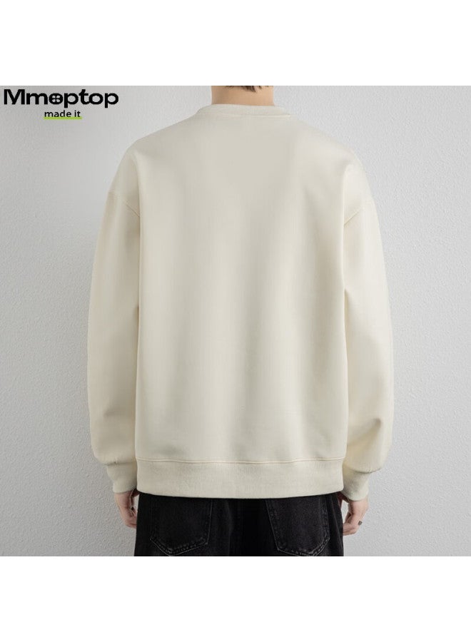 Mmoptop American Style Patchwork Sweatshirt Spring Autumn Men's Breathable Soft Comfortable Designer Innerwear Mwy18 Beige M - Image 3
