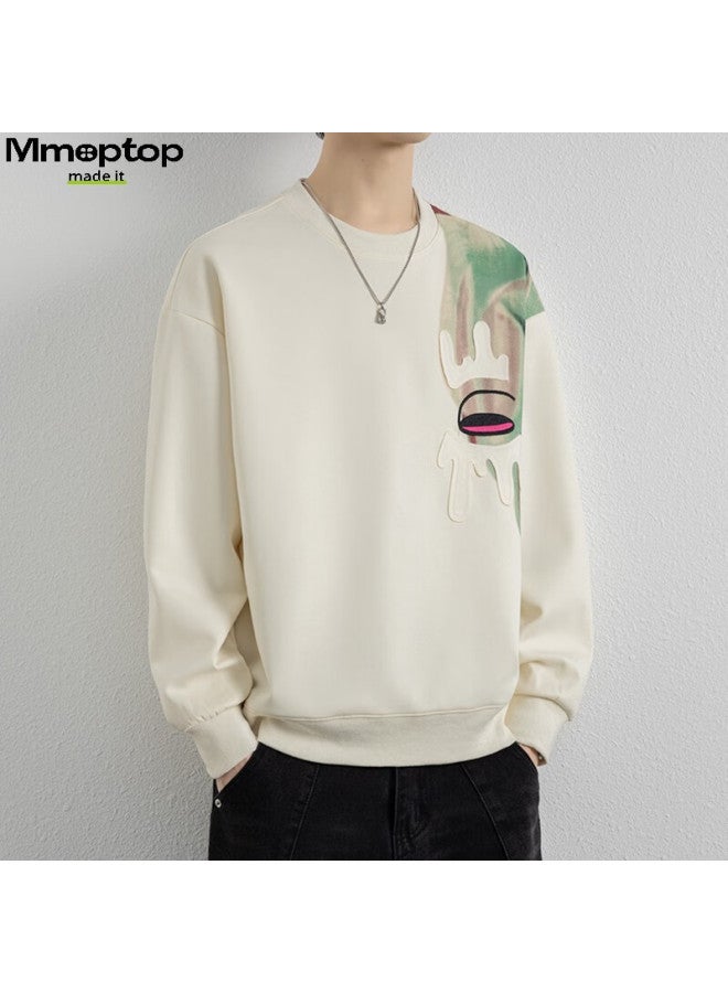 Mmoptop American Style Patchwork Sweatshirt Spring Autumn Men's Breathable Soft Comfortable Designer Innerwear Mwy18 Beige M - Image 5