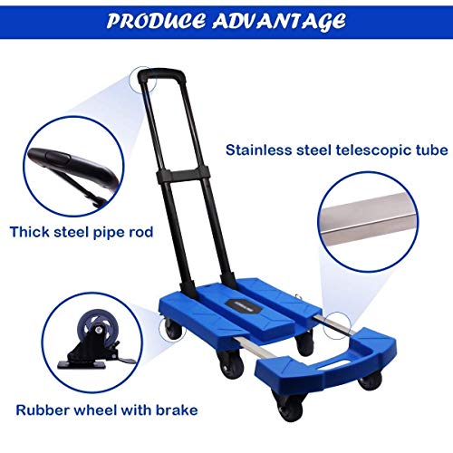 Dhavl Plastic, Metal Folding Hand Truck Luggage Cart With 6 Wheels Upgrade Wheels 150 Kg Hand Truck Platform Trolley Cart For Lifting Heavy Weight Home Office Car Travel Luggage Moving Trolley (1 PC) - Image 3