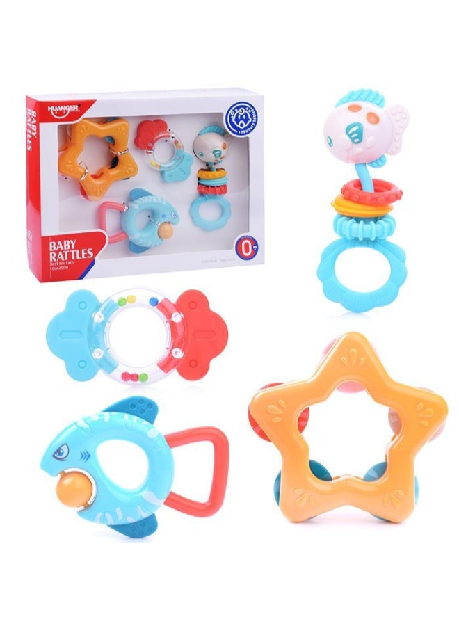 HUANGER 4-Piece Baby Teether Rattle Set – Educational Sensory Toys - Image 1