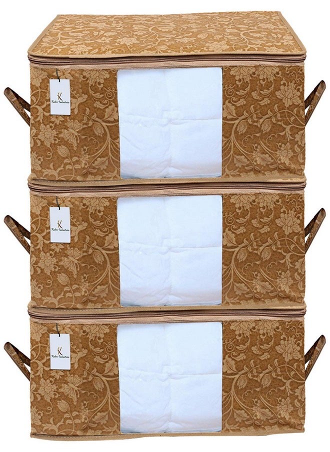Kuber Industries - Kuber Industries Underbed Rectangular Non Woven Storage Bag|Storage Organiser|Blanket Cover| Set of 3 (Beige, Non-Woven) - Image 1