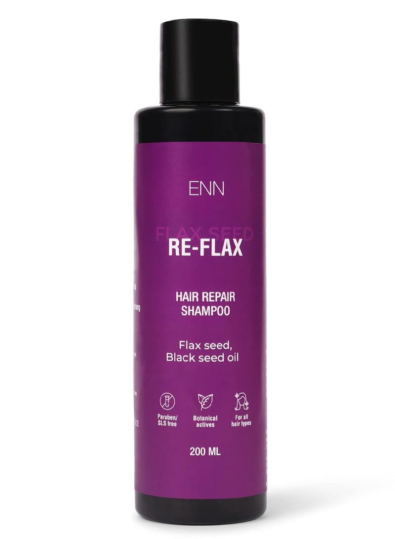 ENN Re flax Hair Repair Shampoo Repairs Hair Damage And Controls Frizz Softer Shinier Hair Balances Ph Level Flax Seed   Black Seed Oil  Paraben and Sls Free   Natural   All Hair Type   200ml - Image 1