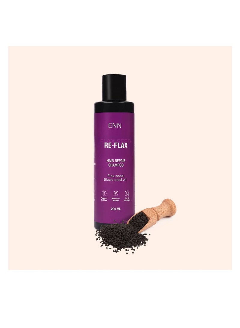 ENN Re flax Hair Repair Shampoo Repairs Hair Damage And Controls Frizz Softer Shinier Hair Balances Ph Level Flax Seed   Black Seed Oil  Paraben and Sls Free   Natural   All Hair Type   200ml - Image 2