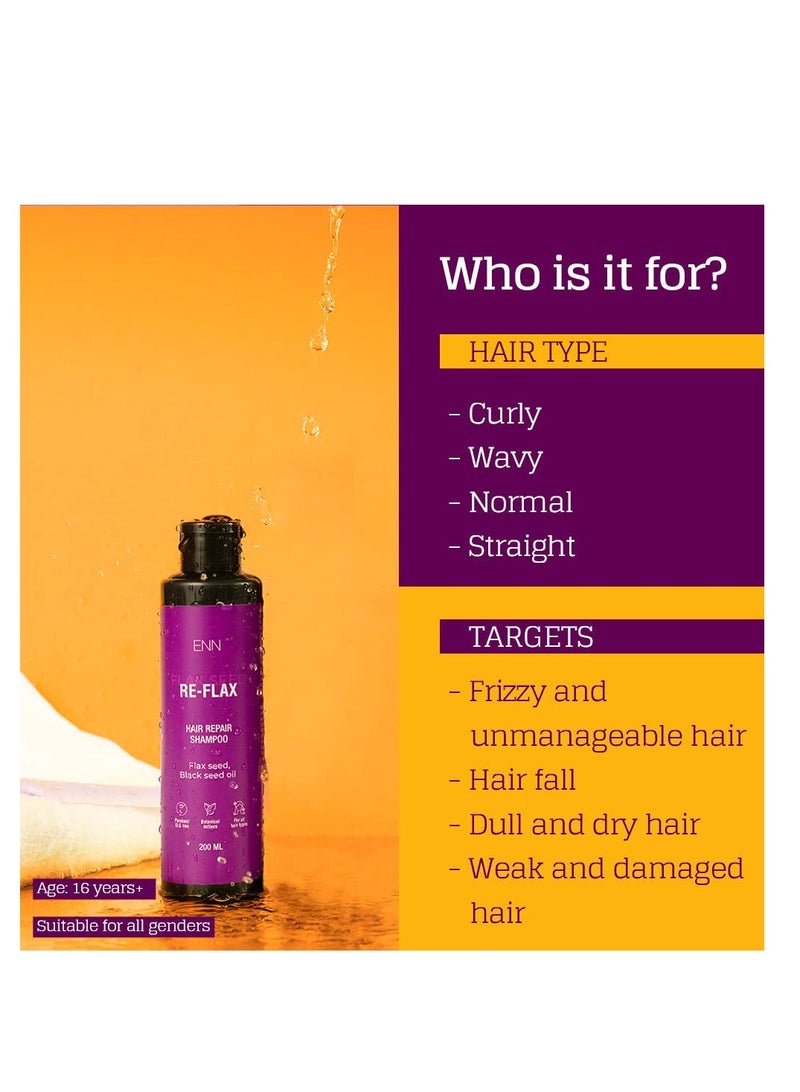 ENN Re flax Hair Repair Shampoo Repairs Hair Damage And Controls Frizz Softer Shinier Hair Balances Ph Level Flax Seed   Black Seed Oil  Paraben and Sls Free   Natural   All Hair Type   200ml - Image 3