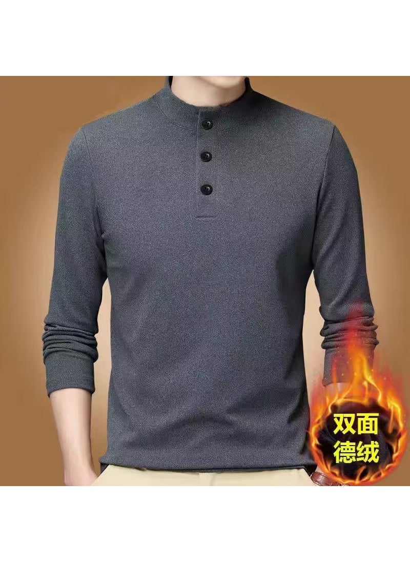 Generic - Mens Velvet Lined Long Sleeve T-Shirt Autumn Winter Stand Collar Casual Sweatshirt Green - Image 1
