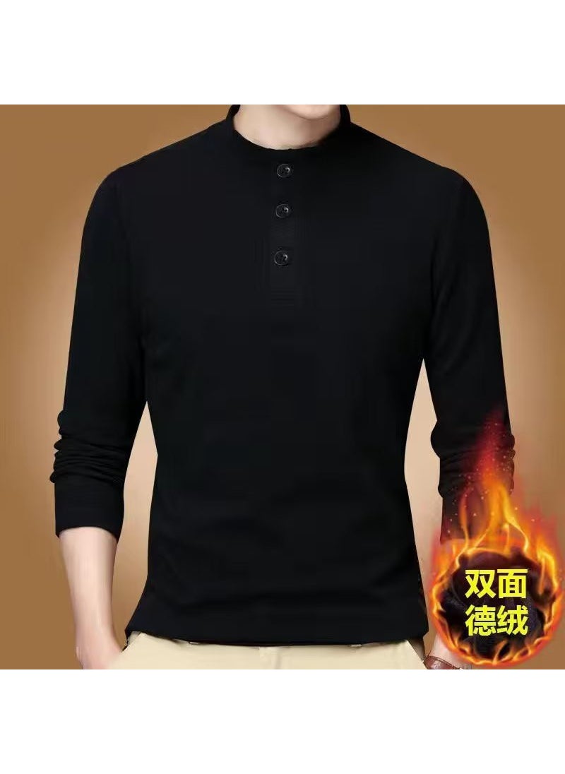 Generic - Mens Velvet Lined Long Sleeve T-Shirt Autumn Winter Stand Collar Casual Sweatshirt Green - Image 1
