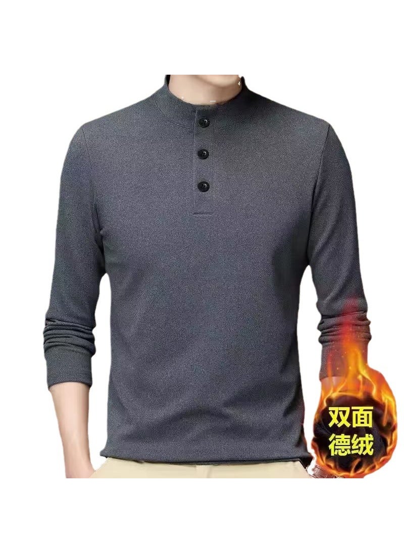 Generic - Mens Velvet Lined Long Sleeve T-Shirt Autumn Winter Stand Collar Casual Sweatshirt Green - Image 1