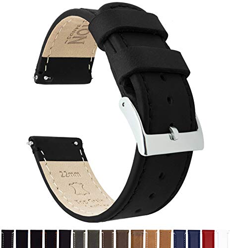BARTON WATCH BANDS Quick Release Top Grain Leather Watch Band Strap Black LeatherBlack Stitching 20mm - Image 3