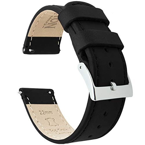 BARTON WATCH BANDS Quick Release Top Grain Leather Watch Band Strap Black LeatherBlack Stitching 20mm - Image 1