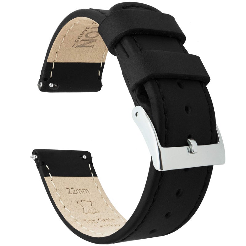 BARTON WATCH BANDS Quick Release Top Grain Leather Watch Band Strap Black LeatherBlack Stitching 20mm - Image 2