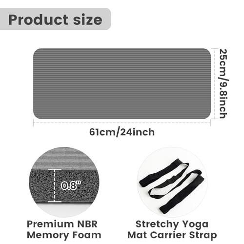 HASSLICKIT Yoga Knee Pad Cushion 24 x 98 x 08 in Thick Mini Yoga Mat OdorFree NBR Workout Mat with Storage Strap Small Exercise Mat for Yoga Pilates Kneeling Planks Home Gym Gray - Image 3